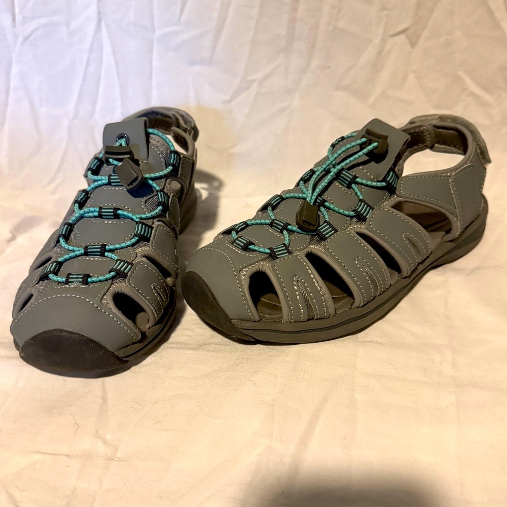 Bass Gray and Teal Sandals